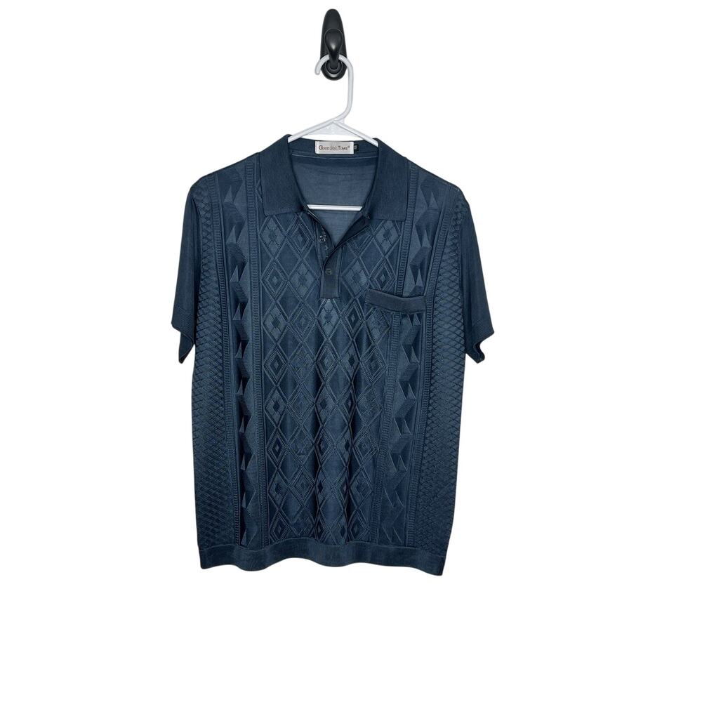 Good Time Mesh Disco Dance Polo Shirt Blue Men’s Medium Vintage Inspired